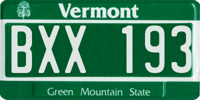 VT license plate BXX193