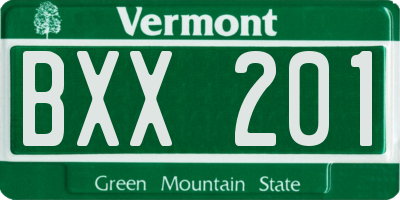 VT license plate BXX201