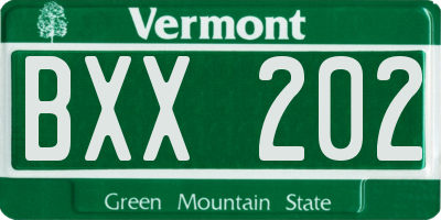 VT license plate BXX202