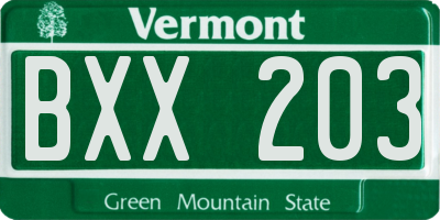 VT license plate BXX203
