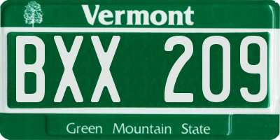 VT license plate BXX209