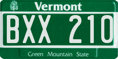 VT license plate BXX210