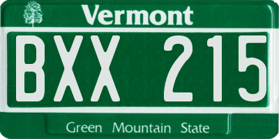 VT license plate BXX215