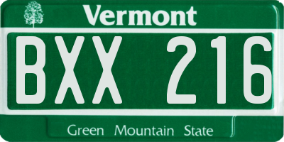 VT license plate BXX216