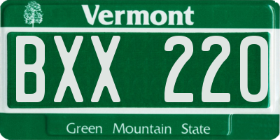 VT license plate BXX220