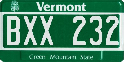 VT license plate BXX232