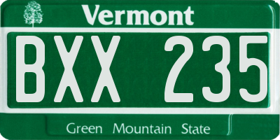 VT license plate BXX235