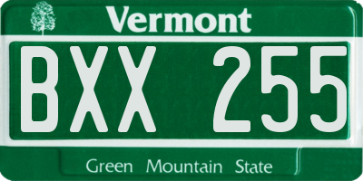 VT license plate BXX255