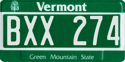 VT license plate BXX274