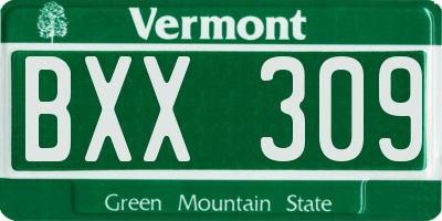 VT license plate BXX309