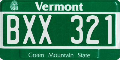 VT license plate BXX321