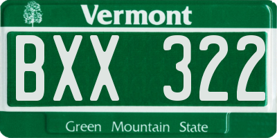 VT license plate BXX322
