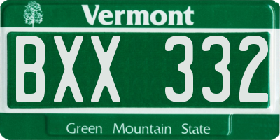 VT license plate BXX332