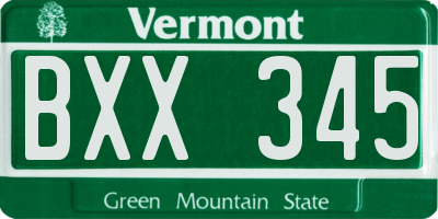 VT license plate BXX345