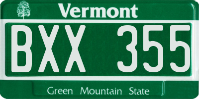 VT license plate BXX355