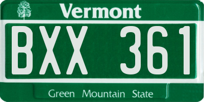 VT license plate BXX361