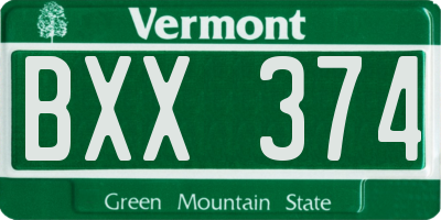 VT license plate BXX374