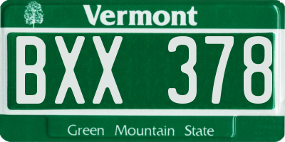 VT license plate BXX378