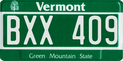 VT license plate BXX409