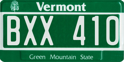 VT license plate BXX410