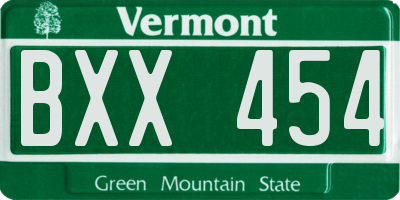 VT license plate BXX454