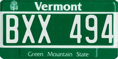 VT license plate BXX494