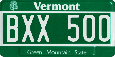 VT license plate BXX500