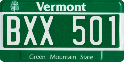 VT license plate BXX501