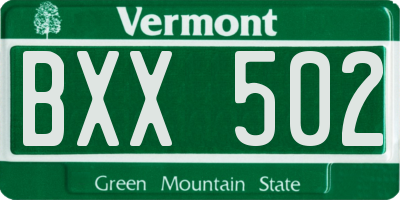 VT license plate BXX502