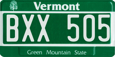 VT license plate BXX505