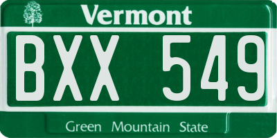 VT license plate BXX549