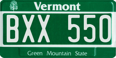 VT license plate BXX550