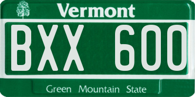 VT license plate BXX600