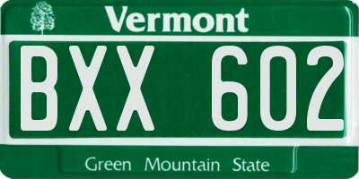 VT license plate BXX602