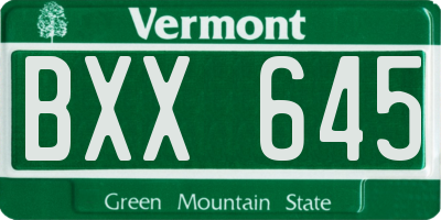 VT license plate BXX645