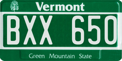 VT license plate BXX650