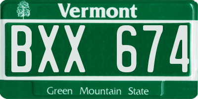 VT license plate BXX674