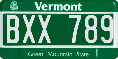 VT license plate BXX789