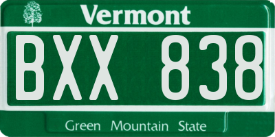 VT license plate BXX838
