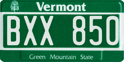VT license plate BXX850