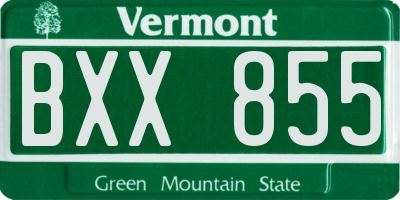 VT license plate BXX855