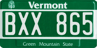 VT license plate BXX865
