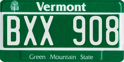 VT license plate BXX908