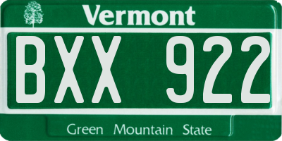 VT license plate BXX922