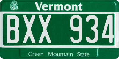 VT license plate BXX934