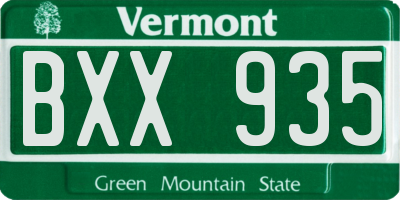 VT license plate BXX935