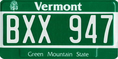 VT license plate BXX947