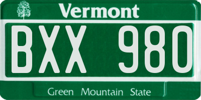 VT license plate BXX980