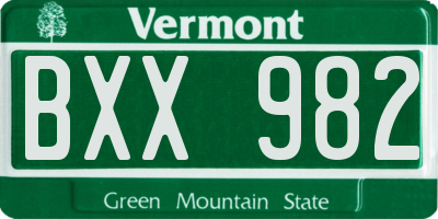 VT license plate BXX982