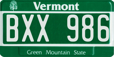 VT license plate BXX986